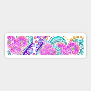 Vibrant Boho Hearts and Flowers - Pink, Teal, Purple, Blue Sticker